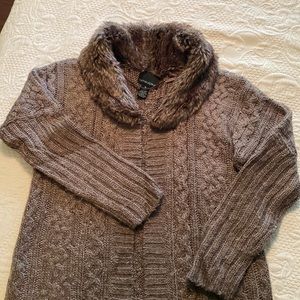 Cynthia Rowley brown faux fur collared sweater size Medium